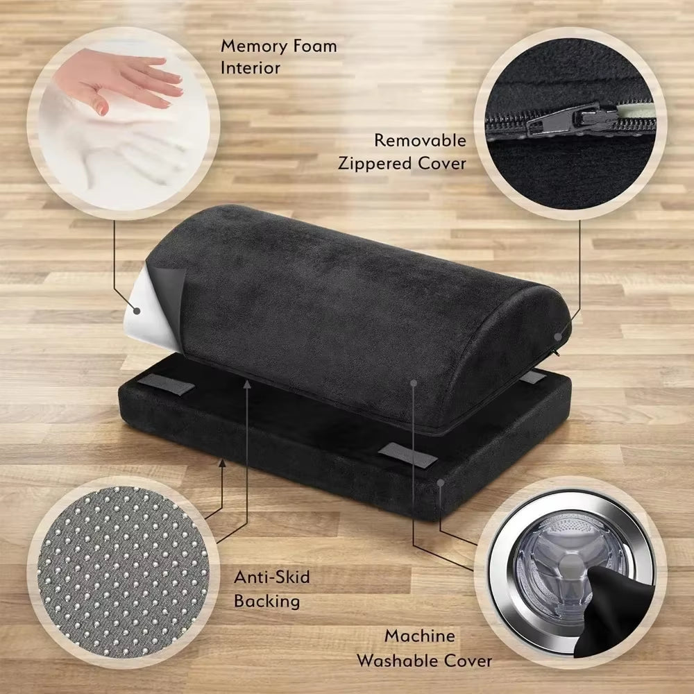 2 Heights Adjustable Foot Rest under Desk, Soft Memory Foam Footrest under Desk for Foot Rest at Work, Home, Airplane, Travel